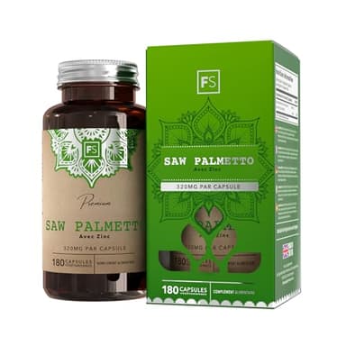 FS Saw Palmetto | Prostate Complément Alimentaire 180 Gélules - Haute Teneur 320mg Saw Palmetto Cheveux avec 15mg Zinc Palmier Nain Gélules (extrait 20:1) par Portion | Sans OGM
