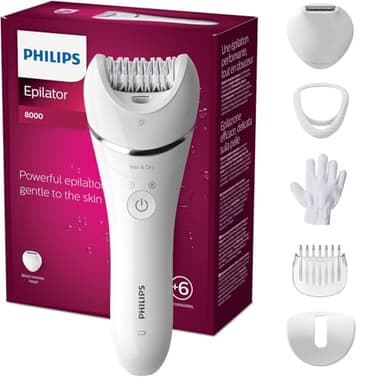 Philips Series 8000, Epilateur Wet & Dry sans fil pour les jambes et le corps, avec 6 accessoires, tondeuse et embout exfoliant pour le corps, (modele BRE715/00)