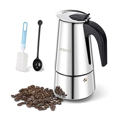 UPOHYEE Cafetiere Italienne 450ml 10 Tasses Grande Contenance Cafetiere Italienne Induction Cafetière Moka Compatible avec Plaque à Induction Moka Pot Comprenant Cuillère et Pinceau