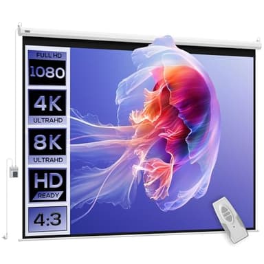 HOMCOM Écran vidéoprojecteur 84 Pouces, 4:3 4K HD écran de Projection motorisé et électrique, écran de Projection TV et Home cinéma, Montage Mural ou Plafond, Panneau de Commande et télécommande