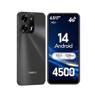 invens Note TK02 Smartphone Pas Cher Android 14, Téléphone Portable 4G débloqué Double SIM, 12Go (4+8)+128 Go (Extensible à 256 Go Via TF), Octa-Core, Grand écran 6,52" HD+, Batterie 4500 mAh