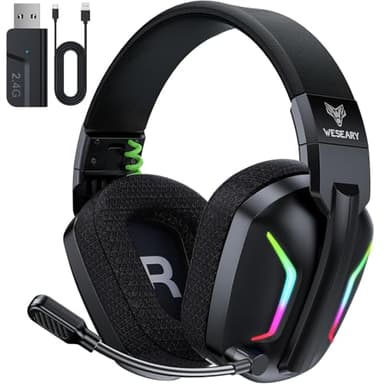 WESEARY WG1 Casque Gaming sans Fil, 2,4 GHz Casque Bluetooth sans Fil avec Micro pour PS5, PS4, PC, Switch, Mac, Mobile, Casque Gaming Pliable avec Son Stéréo et Éclairage LED, Batterie de 50h