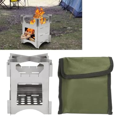 Mini réchaud à bois de camping portable, 10 x 10 cm, pliable, amovible, léger en acier inoxydable avec sac de transport, pour l'extérieur, les voyages, la randonnée et le pique-nique