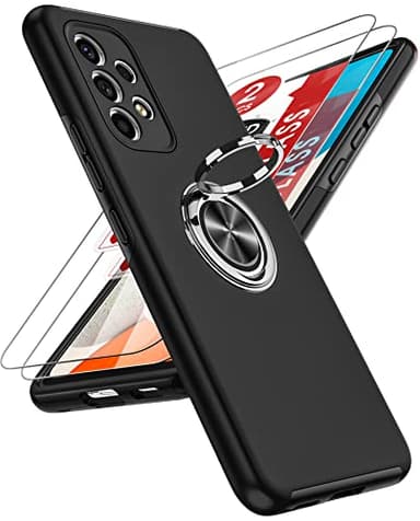 LeYi Coque pour Samsung Galaxy A53 5G avec 2 Verre Trempé Vitre Protection et Anneau Telephone Invisible, Militaire PC et TPU Silicone Etui Antichoc Housse pour Samsung A 53 5G - Noir