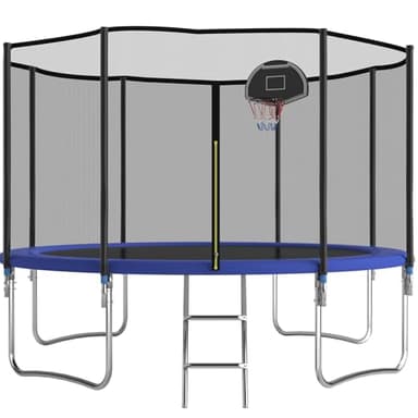 Trampoline d'extérieur, diamètre 305/366 cm, trampoline d'extérieur pour enfants et adultes, trampoline de loisirs avec panier de basket, échelle et revêtement anti-rouille, charge maximale 200/272 kg