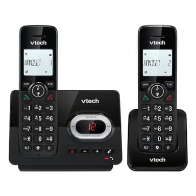 VTech CS2051 Téléphone sans Fil avec répondeur et 2 combinés, Mode ECO+, téléphone Senior, téléphone Fixe, Blocage d'appel, Fonction Mains Libres, Grosses Touches, Affichage 1 Ligne, Noir