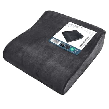 WELLTEX Coussin biseauté noir | Rehausseur pratique pour personnes âgées ou rehausseur de chaise pour enfants | Housse lavable et amovible | Dessous antidérapant | Fermeture éclair | 40 x 40 x 13-8 cm