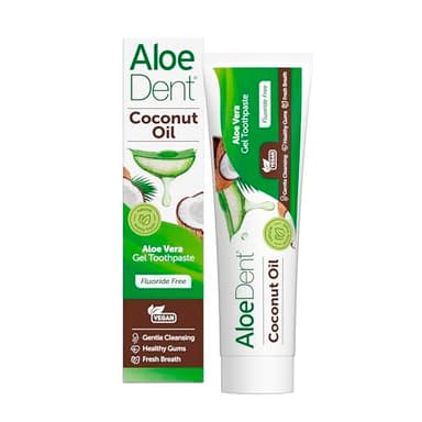 Dentifrice à l'huile de coco AloeDent sans fluor, Action naturelle, Végan, Sans cruauté, Sans SLS, Triple action, Gencives saines, 100 ml