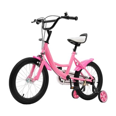 LENJKYYO Vélo Enfant 16 Pouces pour Filles et Garçons 5-8 Ans - Vélo d'apprentissage avec Roues Stabilisatrices Amovibles, Hauteur Réglable, Freins Double Sécurité (Rose)