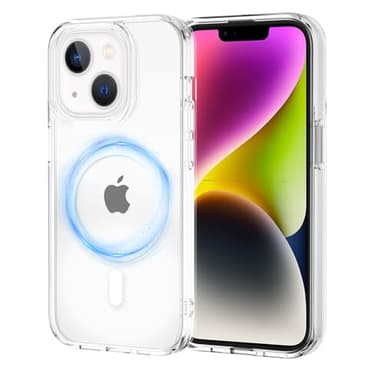 XTCASE Coque pour iPhone 14 Plus Magnétique Compatible avec MagSafe Recharge sans Fil, Étui Anti-jaunissement PC Dur Housse Arrière Anti-Rayures + TPU Bumper Antichoc, Transparent