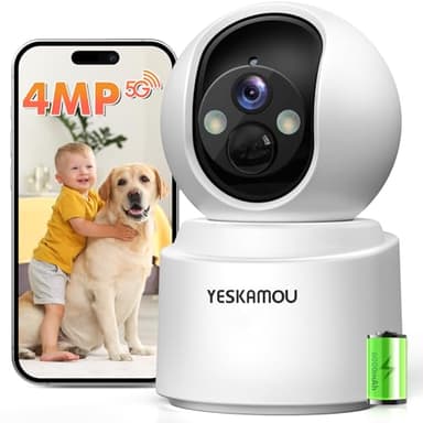 YESKAMOU 4MP Camera Surveillance WiFi Interieur sans Fil Batterie (2.4G/5G) avec 6000mAh, Vision Nocturne Couleur, Détection Humaine PIR, pour de Bébé/Animaux/Sécurité Domestique