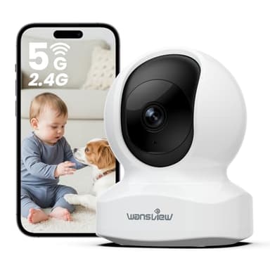 wansview 3K 5MP Camera Surveillance WiFi Interieur - 2.4G/5G Double Bande WiFi Caméra de Surveillance, Suivi Intelligent 360°, Détection Humaine IA, Compatible avec Alexa pour Bébé/Chat/Chien/Maison