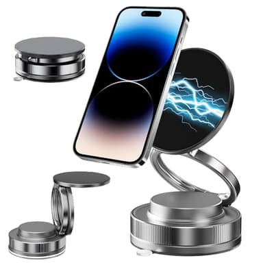 DabbOo Support Telephone Voiture Ventouse Vide Magnetique Rotation 360 Degres Support Pliable Universel Forte Adhesion pour La Plupart des Smartphones sur Surface Lisse Voiture Miroir Bureau Noir