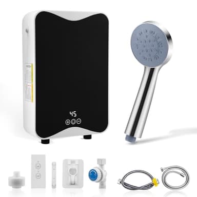 Chauffe-Eau éLectrique Instantané Sans RéServoir 5500W 220V Avec Affichage la TempéRature pour la Cuisine, la Salle Bain et L'éVier Chauffe-Eau Instantané Sous/Hors Plan Avec Douchette