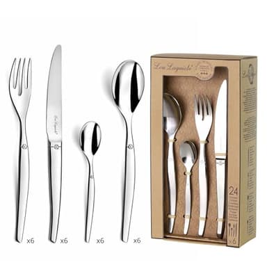 LOU LAGUIOLE - Ménagère 24 couverts de table pour 6 personnes - Jet - Acier inoxydable 18/0, Finition Brillante