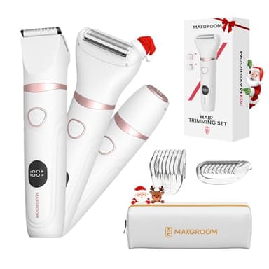 MAXGROOM Rasoir Electrique Femme, 3 en 1 Tondeuse Intime Femme Humide/Sec, Rasoir Électrique avec Affichage LED, Lame Céramique & 4 Peines, Épilateur Électrique pour Visage, Maillot, Aisselles, Jambes