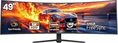 CRUA 49 Pouces Écran PC d'ordinateur de Jeu Ultra-Large incurvé, DQHD (5120×1440), 165Hz,144Hz,1500R, 1MS,32:9,HDR10,FreeSync, 120% sRGB, Moniteur réglable en Hauteur, HDMI、DP, VESA