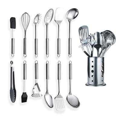 Berglander Ustensile de Cuisine en Acier Inoxydable 12 pièces avec 1 Support, cuillère de Cuisine, ustensiles de Cuisine (13 pièces)