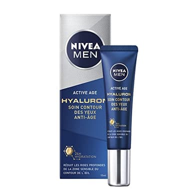 NIVEA MEN Soin Yeux Anti Age (1 x 15 ml), Crème contour des yeux hydratant à l’Acide Hyaluronique, Soin visage anti-rides et ridules pour hommes