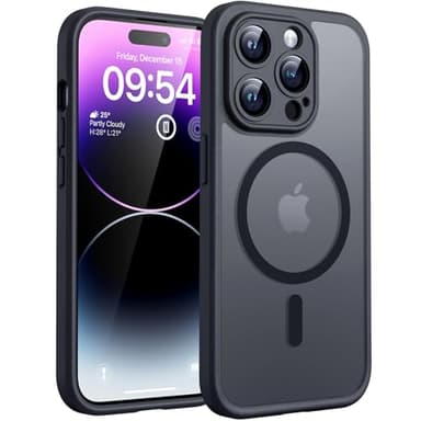 TOCOL Coque Magnétique pour iPhone 14 Pro 6,1 Pouces, Compatible avec MagSafe, Protection de l'objectif améliorée, Coque Mat Translucide Fine Antichoc, Noir