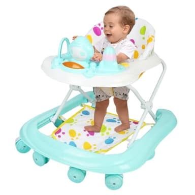 Trotteur Marche Bebe Pliable avec 3 Hauteur Réglable, Siège et Plateau Amovible, Garçon Fille Evolutif 3 en 1, Centre d'Activités pour Tout-petits 6+ Mois,62 * 68 * 36-81cm- Vert