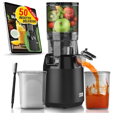 LEBENLANG Centrifugeuse extracteur de jus - Livre de recettes incl. & grande ouverture de 130 mm I Parfait pour les fruits et légumes entiers 100% sans BPA I Slow Juicer Machine Extracteurs legumes