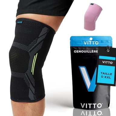 VITTO Genouillère Ligamentaire - Atelle Genou pour Hommes/Femmes - Genouillere Sport pour Arthrose Genou, Déchirure du Ménisque, Musculation, Crossfit, Haltérophilie et Course, L