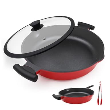 Bobikuke Poêle 32cm avec Couvercle, 2-en-1 Poêle à Frire AntiadhéSive, Aluminium Casseroles tous les types de plaques de cuisson