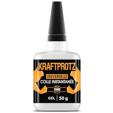Colle forte gel 50 g – ne coule pas & ultra précise – super glue résistante à l’eau, à la chaleur & aux vibrations – colle universelle plastique, bois, métal, verre – bouchon aiguille – KRAFTPROTZ