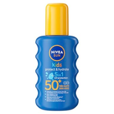 NIVEA SUN Spray Solaire Protect & Hydrate Kids Coloré SPF 50+ 200 ml — Crème Solaire résistante à l'eau — Haute Protection Visage et Corps pour la peau délicate des Enfants