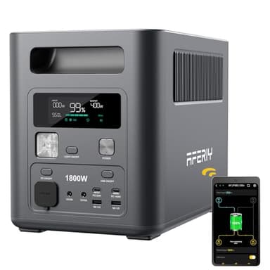 1800W Générateur Électrique Portable, AFERIY Nomad1800, 1024Wh de Capacité, Recharge Rapide 0-90% en 60 Min, Batterie Nomade LiFePO4, UPS, BMS, Station d'Énergie Portable pour Camping, Travail, RV