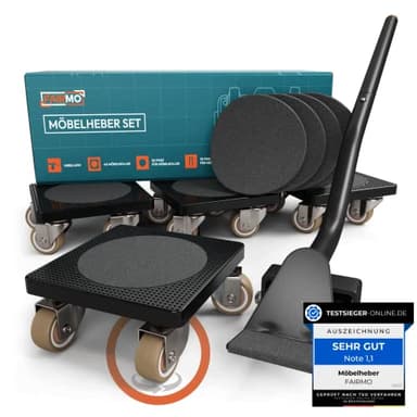 Leve Meuble innovant pour Meubles Lourds FAIRMO - 4 Chariots de Transport et 1 lève-Charge (avec Patins antidérapants) - roulettes pour Meubles Lourd en TPE - deplace Meuble Lourd sans Effort