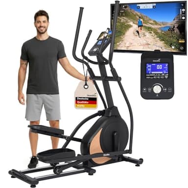 Skandika Vélo elliptique Carbon P18 | Vélo elliptique d'appartement, 32 Niveaux de résistance, 13 programmes, écran LCD, Compatible avec Kinomap, Max 135KG, vélo de Fitness
