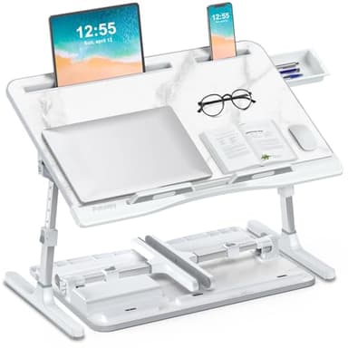 Potuopy Table de lit à Hauteur réglable, Pliable pour Ordinateur Portable, pour Travailler, Lire et Manger sur Le Sol du canapé (Marbre, 60 * 40cm)