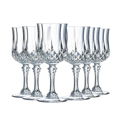 Cristal d'Arques Paris - Collection Longchamp - 6 Verres à vin 17 cl en Kwarx - Brillance, Transparence et Haute Résistance - Moulures Iconiques - Fabriqués en France