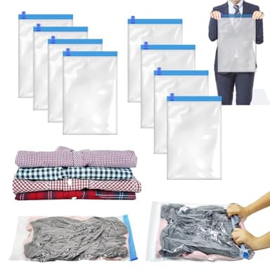 VORHOT 8 Pièces Sac sous Vide Voyage, Sac Sous Vide Roulé à la Main, Sacs sous Vide Vetement 50 x 35 cm