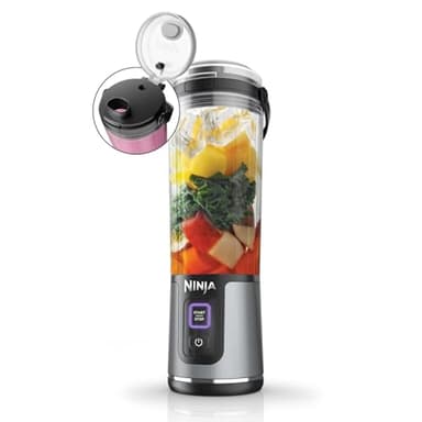 Ninja Blast Blender portable, 530 ml, couvercle résistant aux fuites et bec verseur, mini blender sans fil puissant, rechargeable, smoothies, shakes protéinés, mixe fruits et glaçons, noir, BC151EUBK