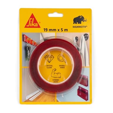 SIKA - Ruban adhésif double face extra fort et transparent - SikaBond Mammoth Crystal - Fixation rapide sans perçage - Maintien immédiat - Application facile - Intérieur et extérieur - 5m