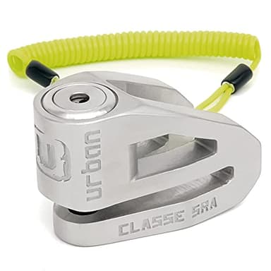 URBAN UR210S Antivol Moto Homologué SRA, Bloque Disque Sécurité Maximale Anti-Perçage Anti-Sciage Anti-Levier, Double Verrouillage ø10mm, Câble Rappel, Bloc Anti Vol Scooter, Acier Inoxydable Poli