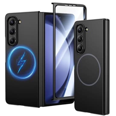 HWeggo Coque pour Samsung Galaxy Z Fold 5, [Compatible with MagSafe] Ultra Mince avec Protection d'Écran Intégrée, Housse Antichoc Mate pour Z Fold 5, Noir