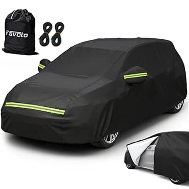 Favoto Bâche Voiture Housse de Protection Auto Exterieur PEVA Couverture Imperméable pour À Hayon avec Ouverte Latérale pour Cabine, Coton Respirant, Anti UV Neige Poussière, 435x180x160cm Noir