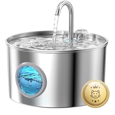 Fontaine a Eau Chat INOX: Fontaine à Eau pour Chat Automatique - 2,2L Distributeur Chien avec 1 Filtre + 1 éponge - Silencieux Fontaines Chats - Distributeur Eaus Chats avec Fenêtre de Niveau d'eau