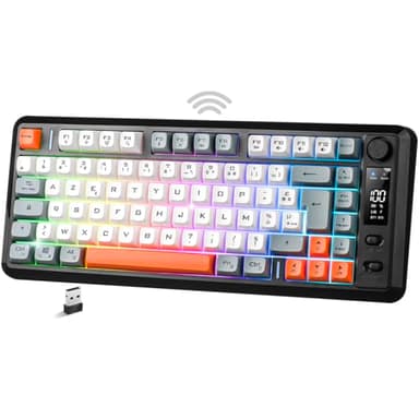 Spirit Of Gamer - Elite K30, Clavier Gamer TKL sans Fil AZERTY, Double Connexion Bluetooth & RF 2,4 GHz, Touches Semi-Mécanique Dont 24 Antighosting, RGB 6 Modes, Écran LCD, 190h Autonomie