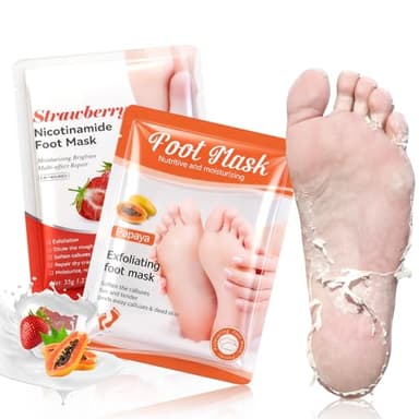 2 Paires Masque Pied Exfoliant，Masques Nourrissant pour les Pieds, Chaussette Exfoliante Pieds très Secs et Abîmés, Hydratation Profonde, pour Femmes & Hommes (Fraise+ Papaye)