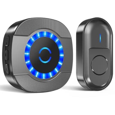 SURFOU Sonnette sans Fil Exterieur Étanche, 300M Sonnette Longue Portée avec Récepteurs Enfichables, Carillon Electronique Kit pour la Maison, LED Bleu, 55 Mélodies, 5 Niveaux Volumes, Noir