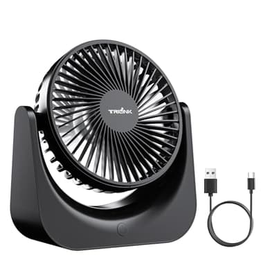 TRILINK Petit Ventilateur de Bureau USB – Mini Ventilateur 5 Vitesses avec Inclinaison Réglable, Ultra-Silencieux, Alimentation USB, Ventilateurs Portable pour Bureau, Chambre, Table,Voyage et Camping