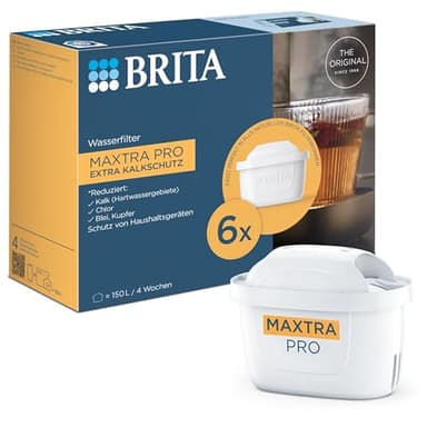 BRITA Lot de 6 cartouches filtrantes BRITA Maxtra Pro extra anti-calcaire - Pour la protection de l'appareil et la réduction du calcaire, des impuretés, du chlore et des métaux