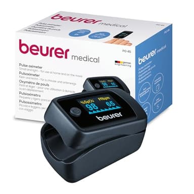 Beurer PO 45 Oxymètre de pouls, mesure de la saturation en oxygène (SpO₂), de la fréquence cardiaque (pouls) et de l'indice de perfusion (IP), écran couleur