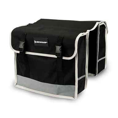 DUNLOP Sacoche Vélo Double Imperméable - Sacoche Porte Bagage 36x30x12cm - Nylon avec Bandes Réfléchissantes pour Sécurité - Fixation Facile - Noir