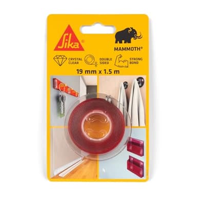 SIKA - Ruban adhésif double face extra fort et transparent - SikaBond Mammoth Crystal - Fixation rapide sans perçage - Maintien immédiat - Application facile - Intérieur et extérieur - 1.5m